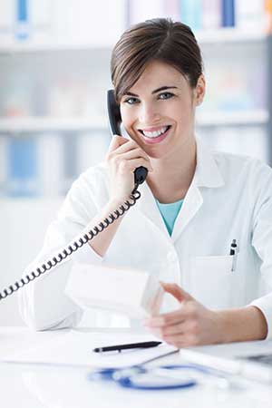 doctor or medic takes call on medical hotline
