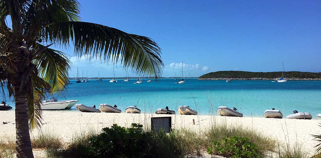 sailboats anchored in George Town, Great Exuma Island