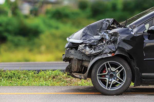 car accident smashes/damages vehicle